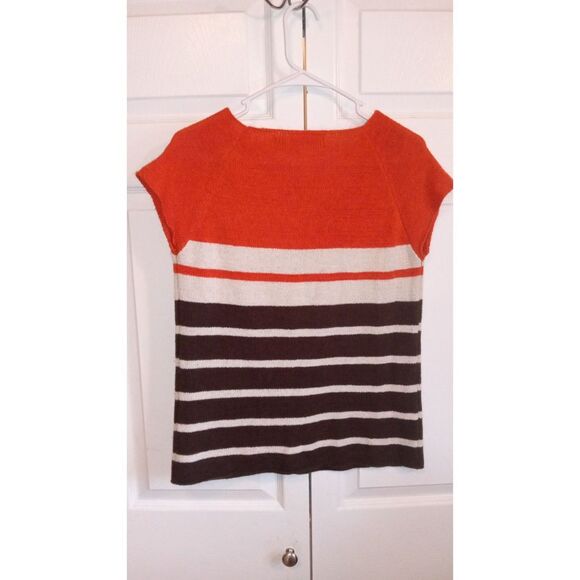 JW Style Orange, White, And Brown Stripped Women's Knit Top Small - Picture 2 of 6